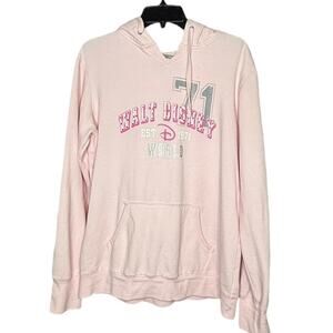 Walt Disney World Women's Pink V Neck Soft Cozy Pullover Tie Hoodie Size XL